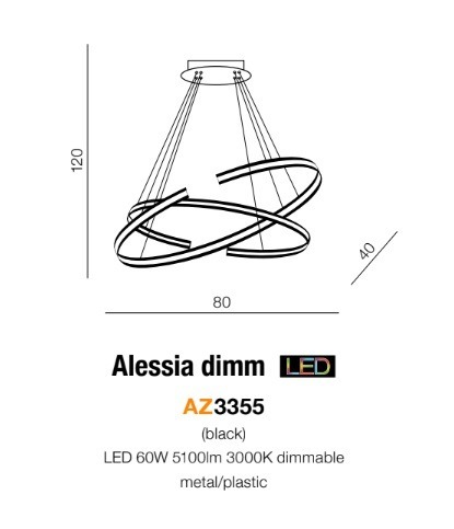 Azzardo Alessia AZ3355 Lampa wisząca 60 W LED czarna Ściemnialna