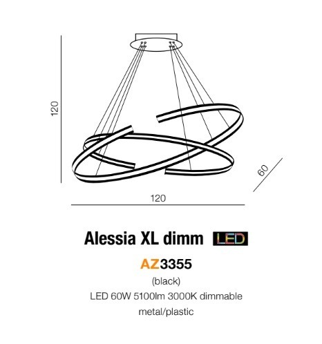 Azzardo Alessia XL AZ3356 Lampa wisząca LED czarna Ściemnialna